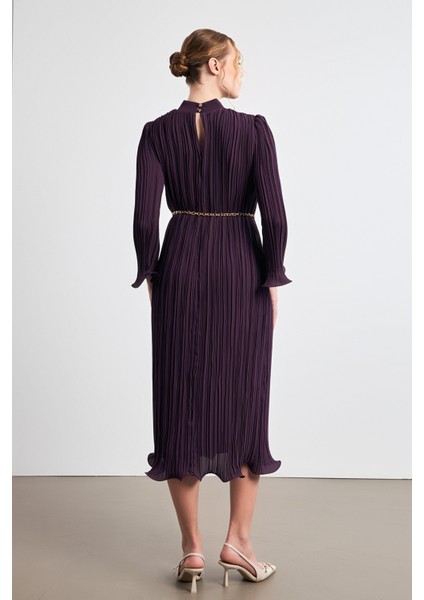 Vişne Balıkçı Yaka Belden Kemer Detaylı Midi Boy Tam Kalıp Elbise indirimleri