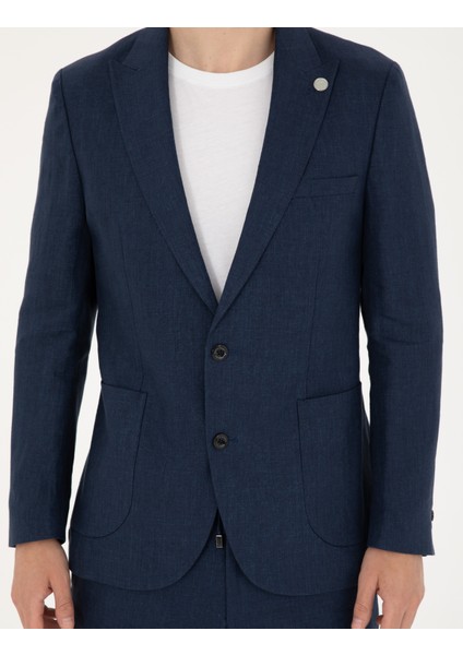 Erkek Lacivert Ex. Slim Fit %100 Keten Takım Elbise 50288869-VR033
