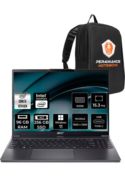 Aspire Go 15 Intel Core I5 1334U 96GB 256GB SSD 15.3" Fhd Windows 11 Pro Taşınabilir Bilgisayar & Per4 Çanta NXJ50EY002P376