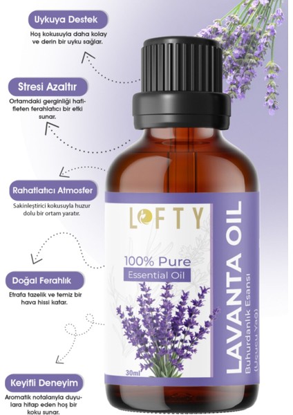 Lavanta Uçucu Yağ Buhurdanlık Esansı Konsantre Oda Kokusu Esans Buhur Yağı 30ML