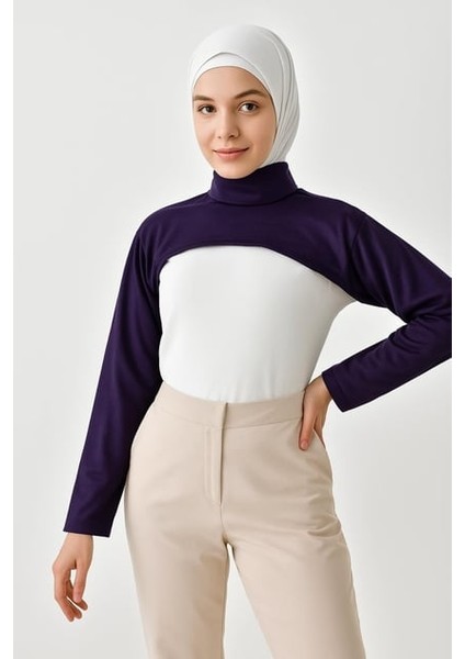 Dik Yaka Boyunluklu Kolluk - Pamuk Bolero Crop, Uzun Kollu Balıkçı Yaka, Rahat Ve Şık Tasarım