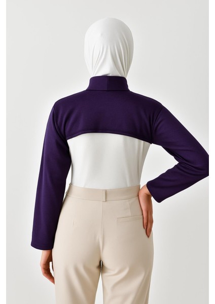 Dik Yaka Boyunluklu Kolluk - Pamuk Bolero Crop, Uzun Kollu Balıkçı Yaka, Rahat Ve Şık Tasarım