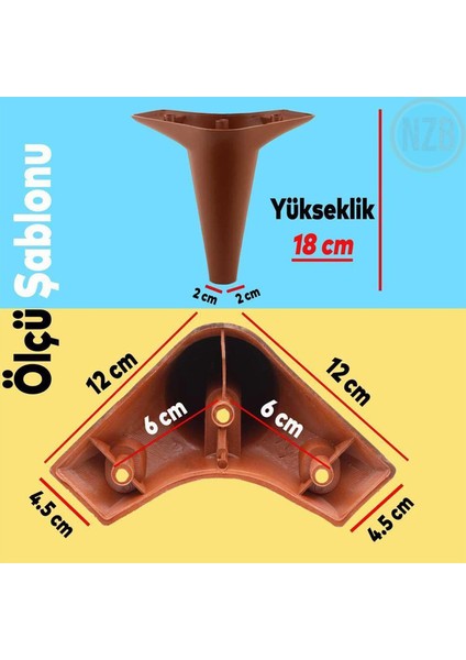Lüks Mobilya Kanepe Sehpa Puf Koltuk Ayağı 18 cm Kahverengi Ahşap Desenli Baza Ayak
