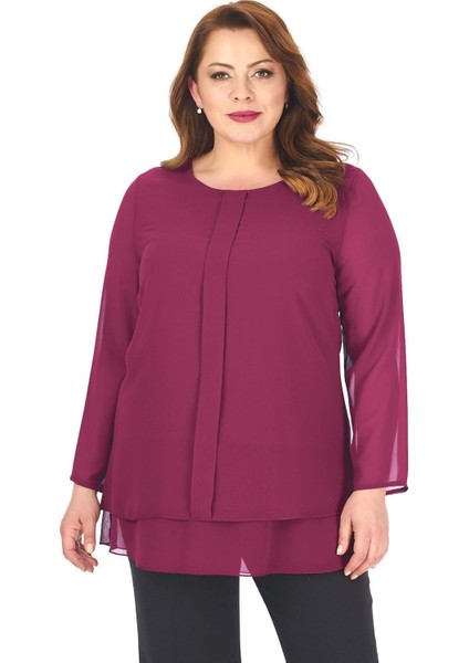 Büyük Beden Fuşya Renkli Şifon Tunik