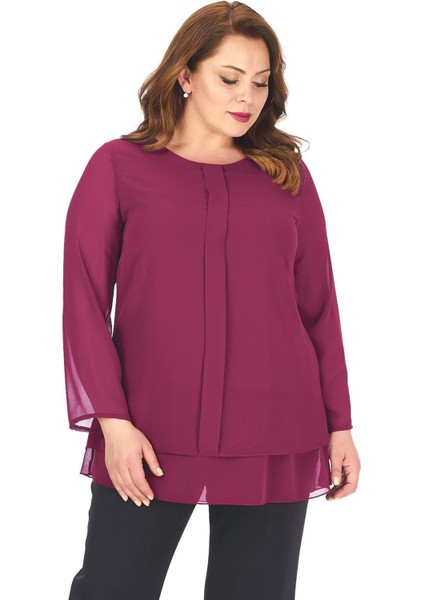 Büyük Beden Fuşya Renkli Şifon Tunik fiyatları