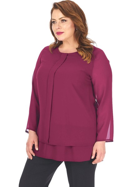 Büyük Beden Fuşya Renkli Şifon Tunik modelleri