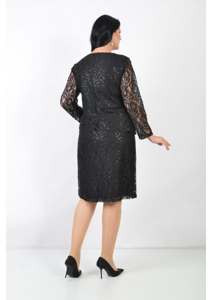 Büyük Beden Siyah Renkli Pul Payetli Dantel Kısa Abiye Elbise fırsatları