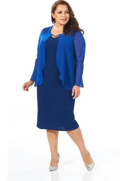 Büyük Beden Sax Renkli Likralı Simli Abiye Elbise fiyatları