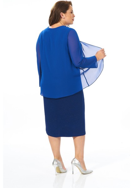 Büyük Beden Sax Renkli Likralı Simli Abiye Elbise fırsatları