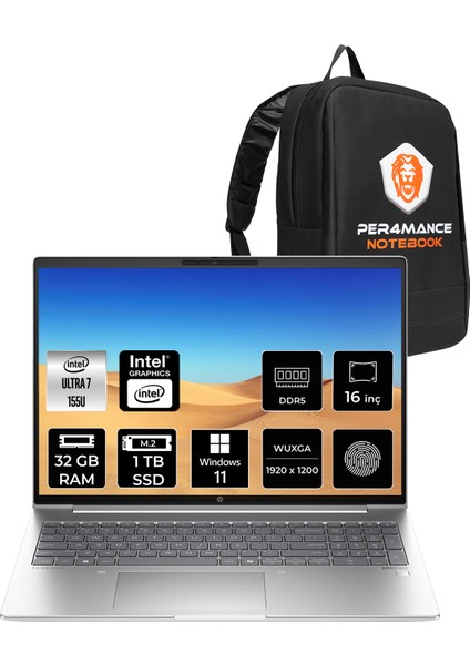 Probook 460 G11 Intel Core Ultra 7 155U 32GB 1tb SSD 16" Fhd+ W11P Taşınabilir Bilgisayar & Per4 Çanta B2PH5ESPN398