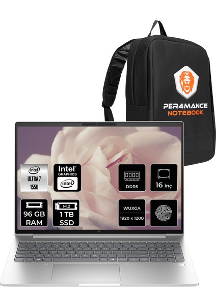 Elitebook 660 G11 Intel Core Ultra 7 155U 96GB 1tb SSD 16" Fhd+ Fdos Taşınabilir Bilgisayar & Per4 Çanta 9C004EAPN338