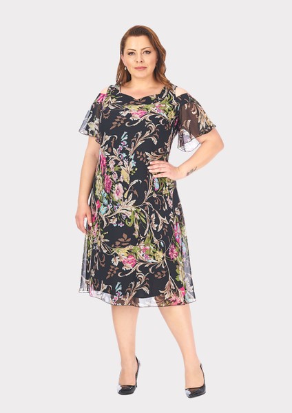 Büyük Beden Çalı Desenli Şifon Elbise fiyatları