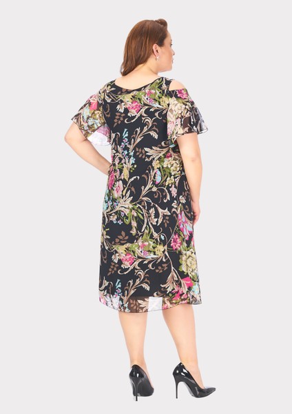 Büyük Beden Çalı Desenli Şifon Elbise fırsatları