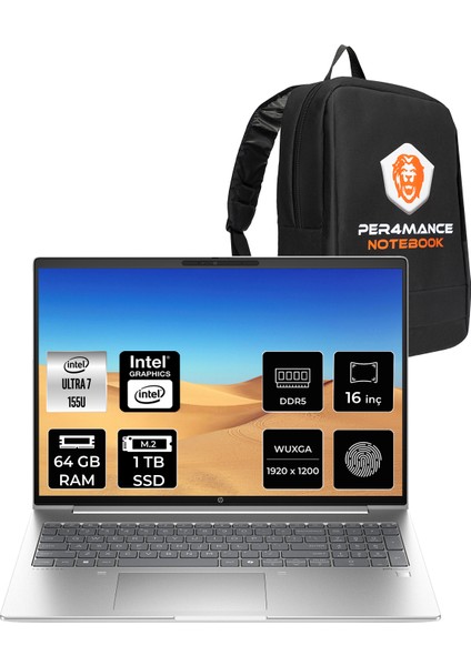 Probook 460 G11 Intel Core Ultra 7 155U 64GB 1tb SSD 16" Fhd+ Fdos Taşınabilir Bilgisayar & Per4 Çanta B2PH5ESPN333