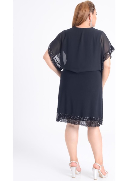 Büyük Beden Siyah Renkli V Yaka Şifon Elbise fırsatları