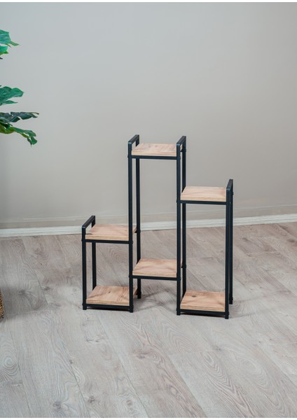 Uyanevürünleri Garden 6 Raflı Metal Çiçeklik Ahşap Raflı Siyah Metal Saksılık fırsatları