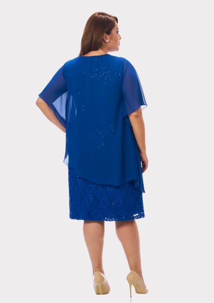 Büyük Beden Saks Renkli Saks Mavisi Renkli Dantel Abiye Elbise indirimleri