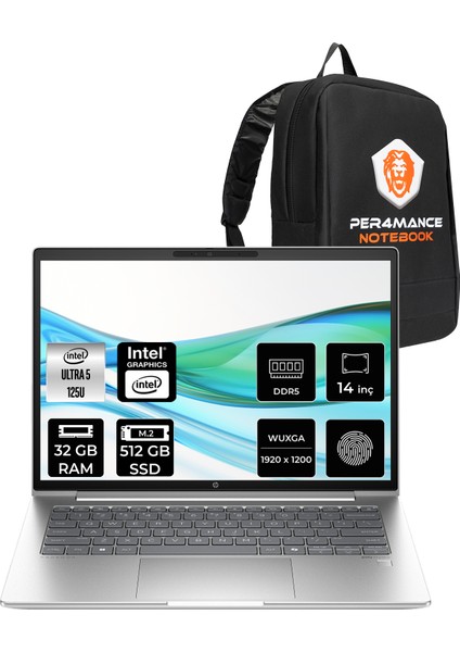 Probook 440 G11 Intel Core Ultra 5 125U 32GB 512GB SSD 14" Fhd+ Fdos Taşınabilir Bilgisayar & Per4 Çanta A23MQEAPN317