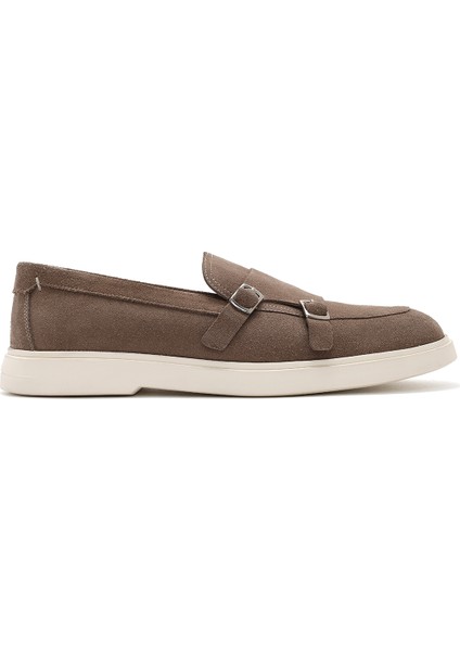 Erkek Bej Çift Tokalı Süet Deri Casual Loafer 25SFD750410