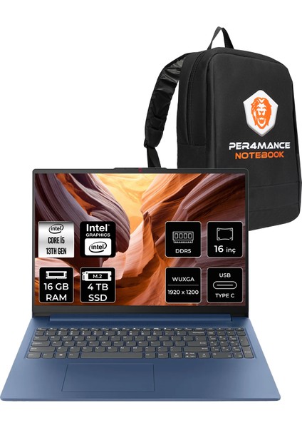 Ideapad Slim 3 Intel Core I5 13420H 16GB 4tb SSD 16" Fhd+ Fdos Taşınabilir Bilgisayar & Per4 Çanta 83K2001RTRP310