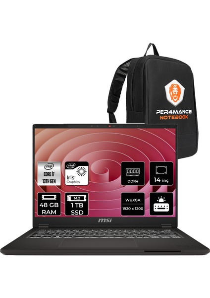 Msı Commercial 14 H Intel Core I7 13700H 48GB 1tb SSD 14" Fhd+ Fdos Taşınabilir Bilgisayar & Per4 Çanta A13MG074XTRP343