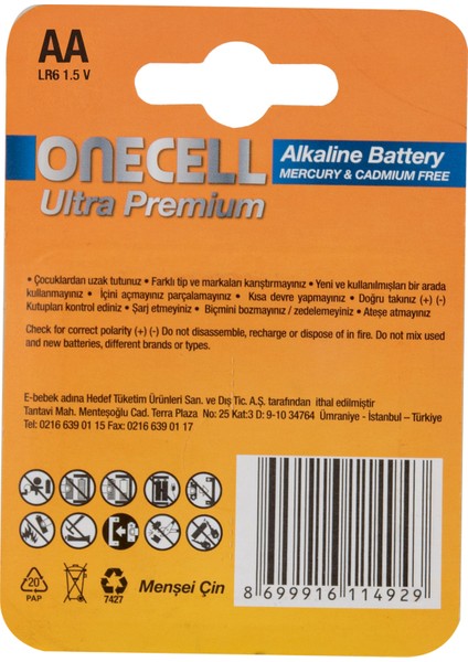 Ultra Premium Alkalin 1,5 V. 4'lü AA Boy Pil