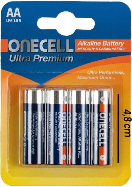 Ultra Premium Alkalin 1,5 V. 4'lü AA Boy Pil