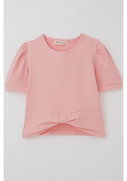 Kız Çocuk Crop Tişört Göbek Dekolte Detaylı 8-14 Yaş, Somon