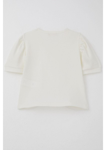 Kız Çocuk Crop Tişört Göbek Dekolte Detaylı 8-14 Yaş, Ekru fiyatları