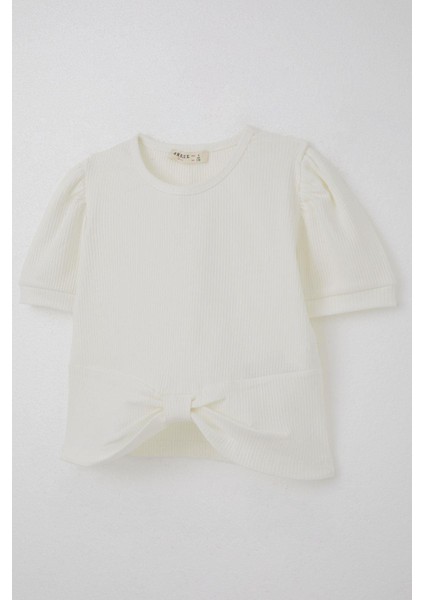 Kız Çocuk Crop Tişört Göbek Dekolte Detaylı 8-14 Yaş, Ekru modelleri