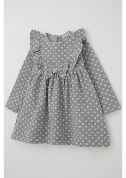 Kız Çocuk Uzun Kollu Elbise Puantiyeli Fiyonklu 1.5-5 Yaş, Açık Gri Melanj modelleri