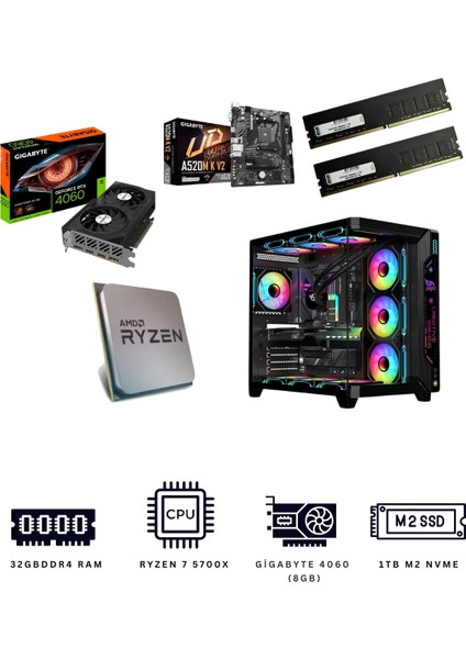 Black Star 16X Ryzen 7 5700X 16GB Ddr4 1tb Nvme M.2 RTX4060 Ekran Kartlı Oyuncu Bilgisayarı