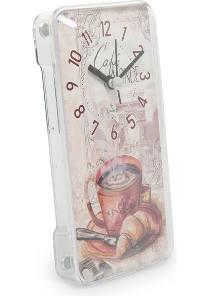Kahve Fincanlı Dikdörtgen Saat - Renkli - 17x9 cm
