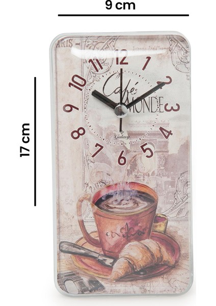 Kahve Fincanlı Dikdörtgen Saat - Renkli - 17x9 cm