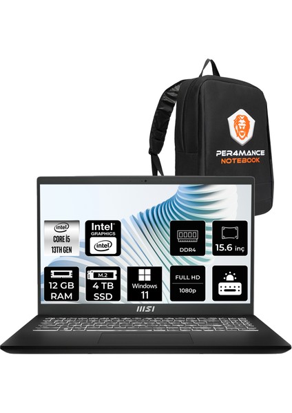 Msı Modern 15 H Intel Core I5 13420H 12GB 4tb SSD 15.6" Fhd Windows 11 Home Taşınabilir Bilgisayar & Per4 Çanta B13M268TRP360