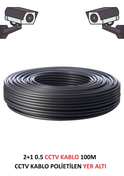 Yer Altı Cctv Kablo 2+1 0.5mm Polietilen Güvenlik Kamera Kablo 300M