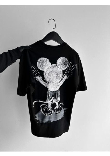 Mickey Mouse Baskılı Oversize T-Shirt Siyah modelleri