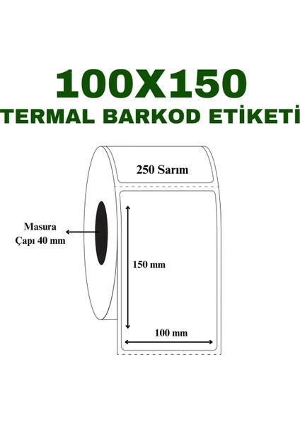 100X150 Termal Barkod Etiketi 250 Sarım 9 Adet Rulo