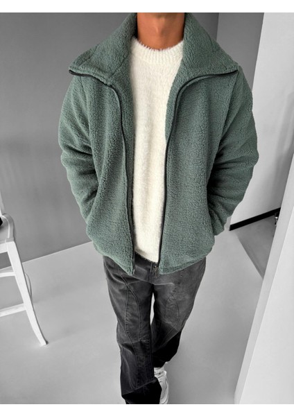 Oversize Dik Yaka Peluş Ceket Haki Yeşil fiyatları