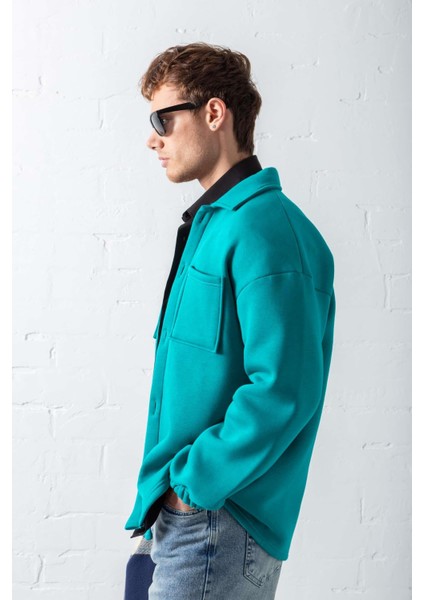 Erkek Oversize Basic Rahat Ceket Su Yeşili modelleri