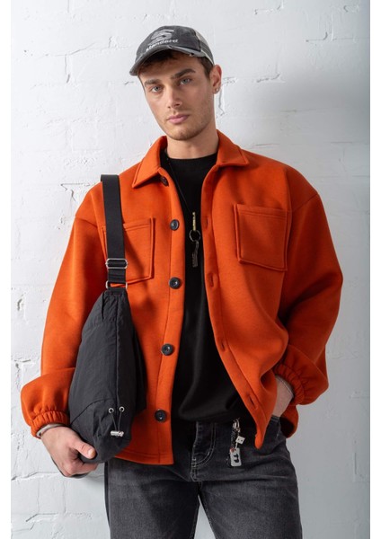 Erkek Oversize Basic Rahat Ceket Kiremit