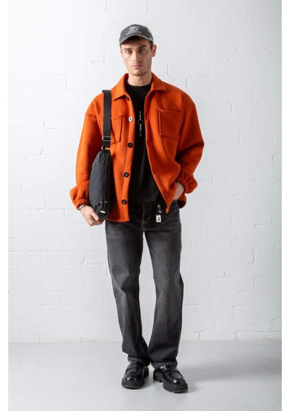 Erkek Oversize Basic Rahat Ceket Kiremit