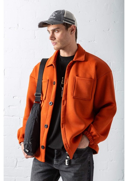 Erkek Oversize Basic Rahat Ceket Kiremit