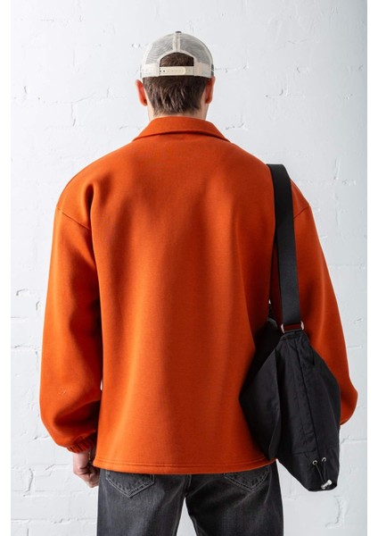 Erkek Oversize Basic Rahat Ceket Kiremit