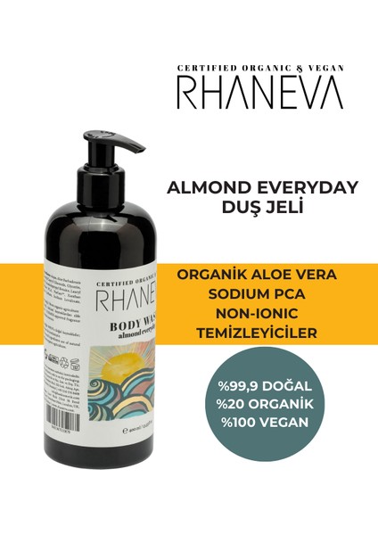 Almond Everyday Duş Jeli, Kuru ve Hassas Ciltler İçin, Organik ve Vegan Sertifikalı, 400 ml