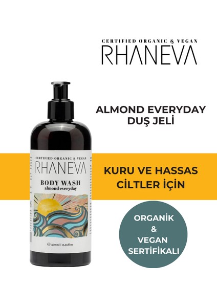 Almond Everyday Duş Jeli, Kuru ve Hassas Ciltler İçin, Organik ve Vegan Sertifikalı, 400 ml