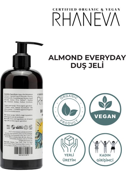 Almond Everyday Duş Jeli, Kuru ve Hassas Ciltler İçin, Organik ve Vegan Sertifikalı, 400 ml