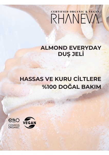 Almond Everyday Duş Jeli, Kuru ve Hassas Ciltler İçin, Organik ve Vegan Sertifikalı, 400 ml