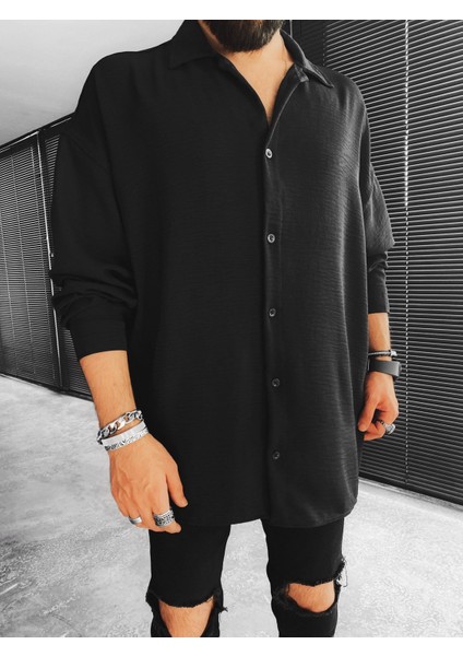 Oversize Düğmeli Siyah Gömlek modelleri