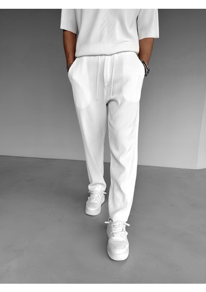 Baggy Fit Fitilli Rahat Pantolon Ekru fiyatları